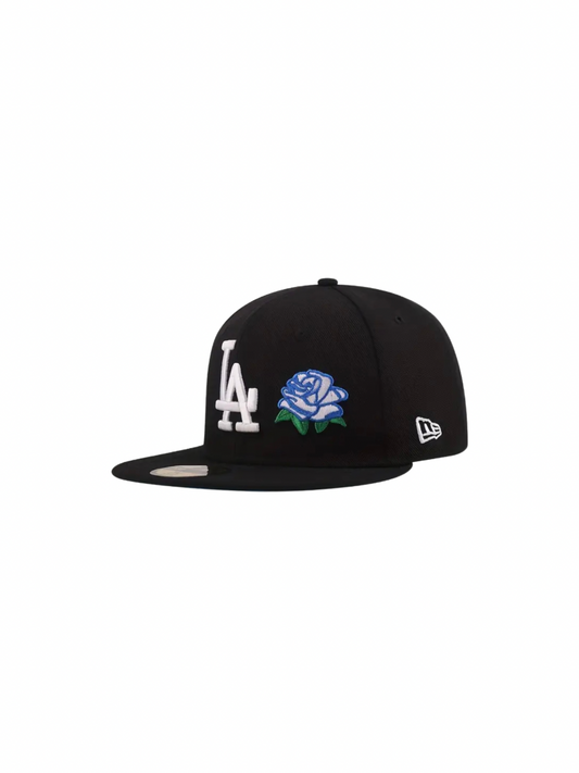 LA Flower Black Embroidered Fitted Cap