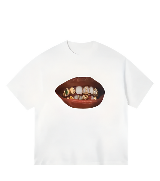 White Graphic Lip T