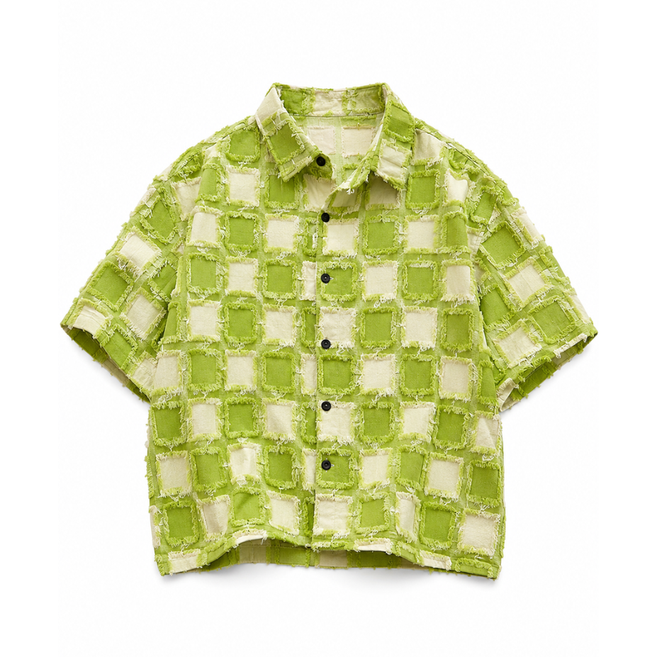 Plaid Woven Short Sleeve Cropped Shirt