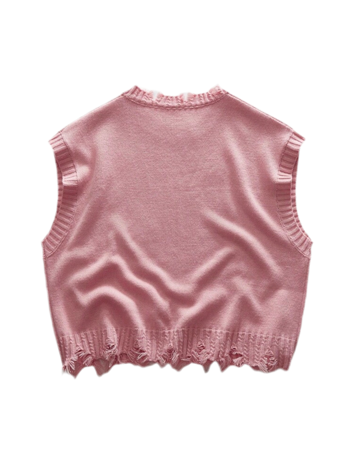 Cross Print Round Neck Frayed Edge Vest