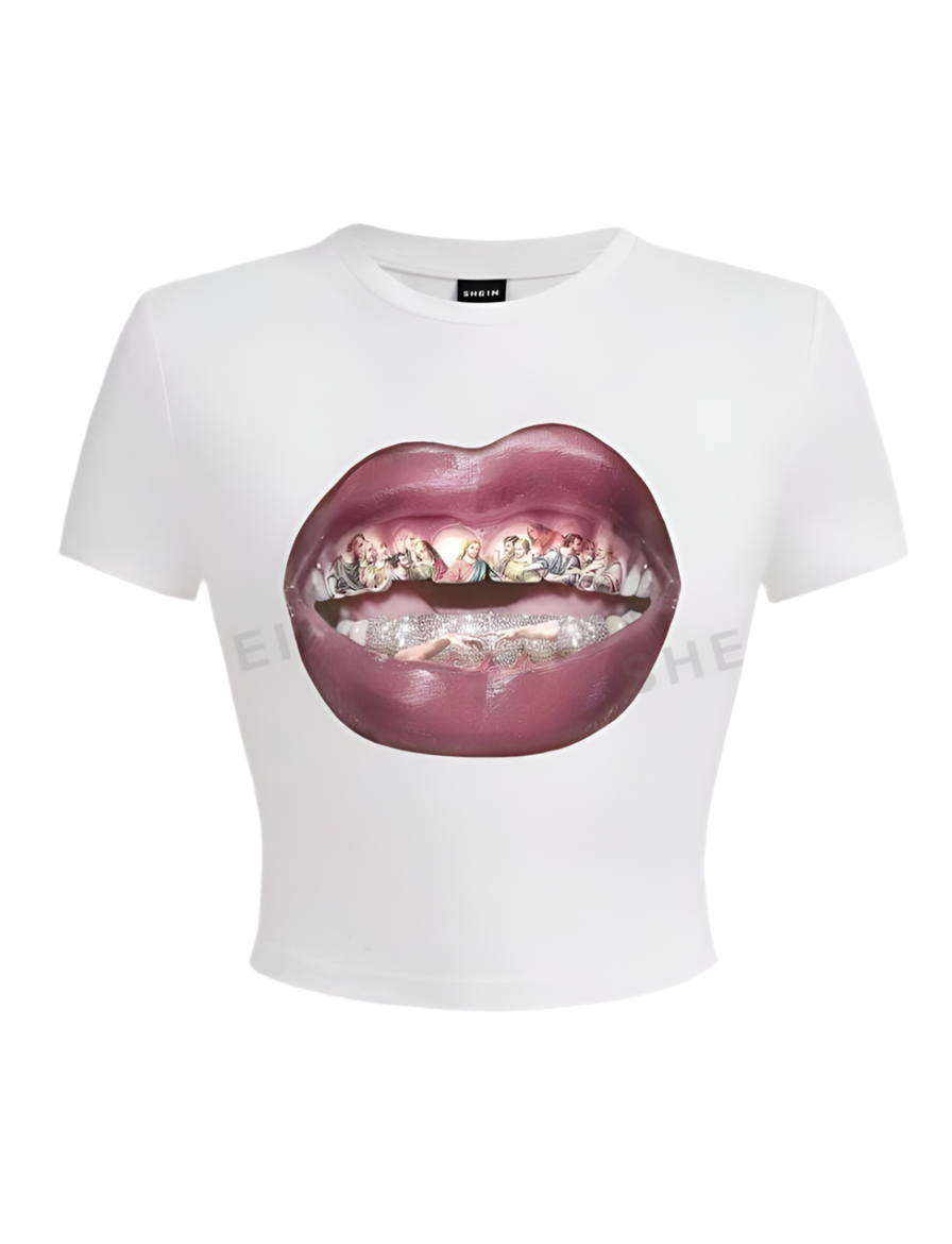 Graphic Lip Design Crop T