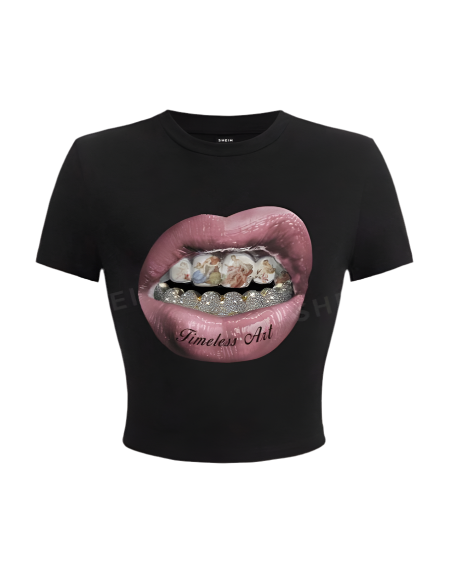 Graphic Lip Design Crop Top