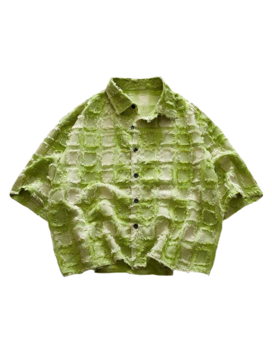 Plaid Woven Short Sleeve Cropped Shirt