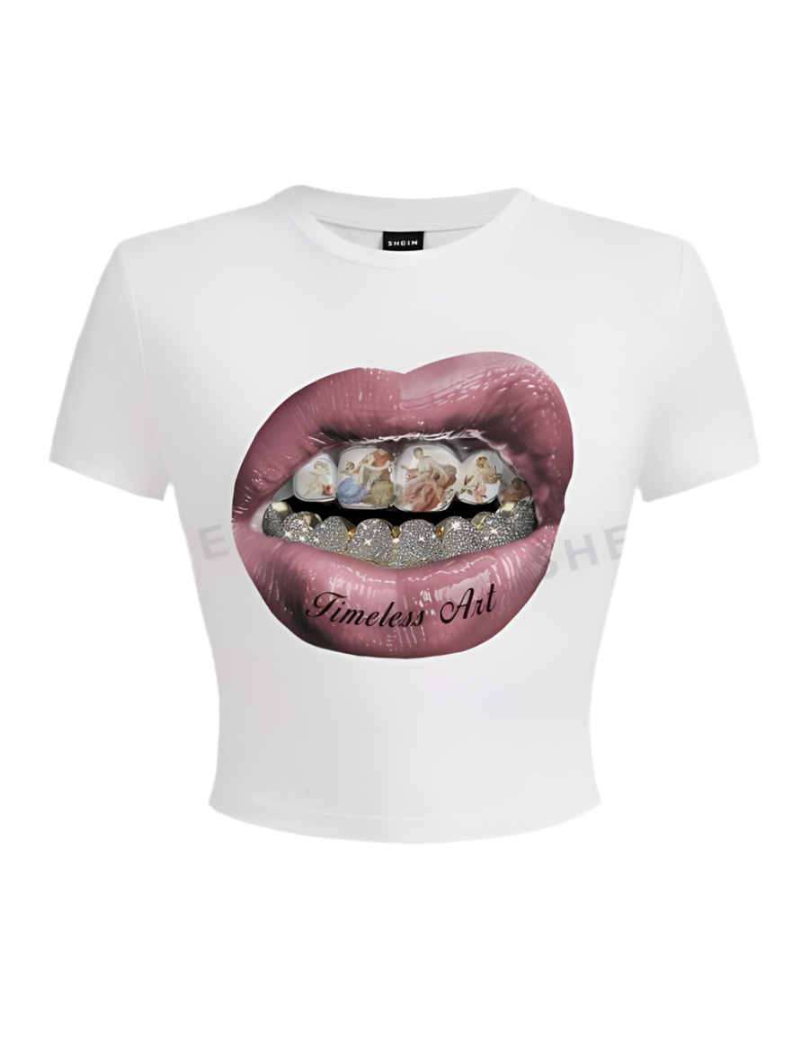 Graphic Lip Design Crop T