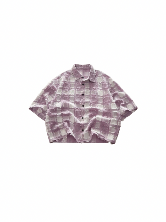 Plaid Woven Short Sleeve Cropped Shirt