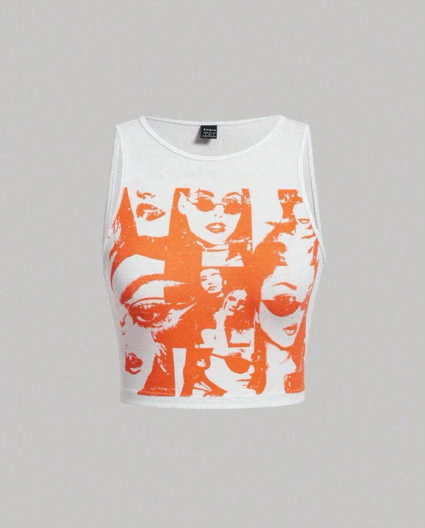 Figure Graphic Crop Tank Tops