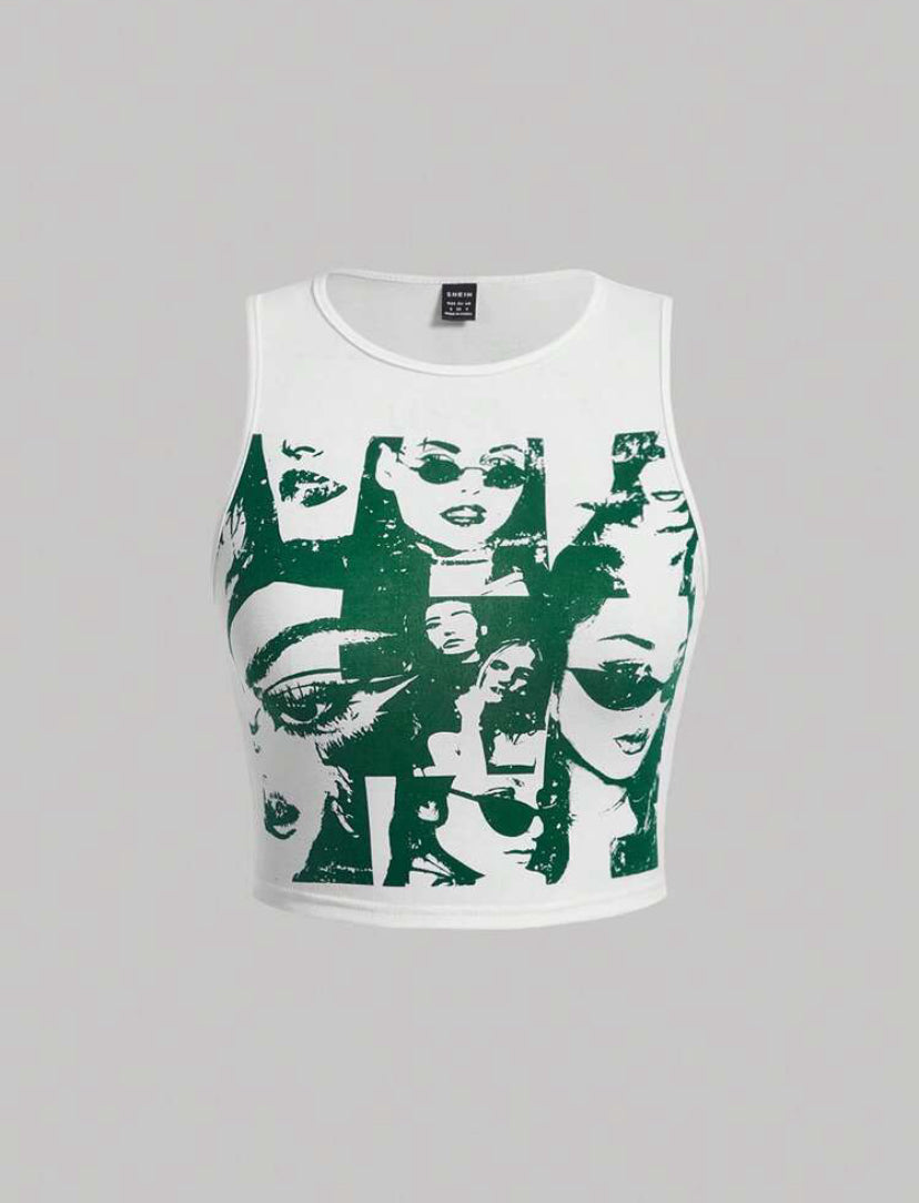 Figure Graphic Crop Tank Tops