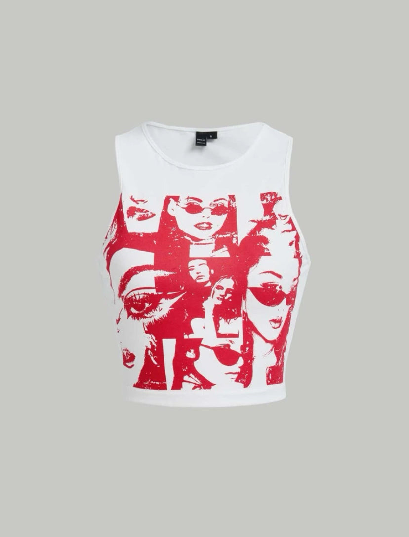 Figure Graphic Crop Tank Tops