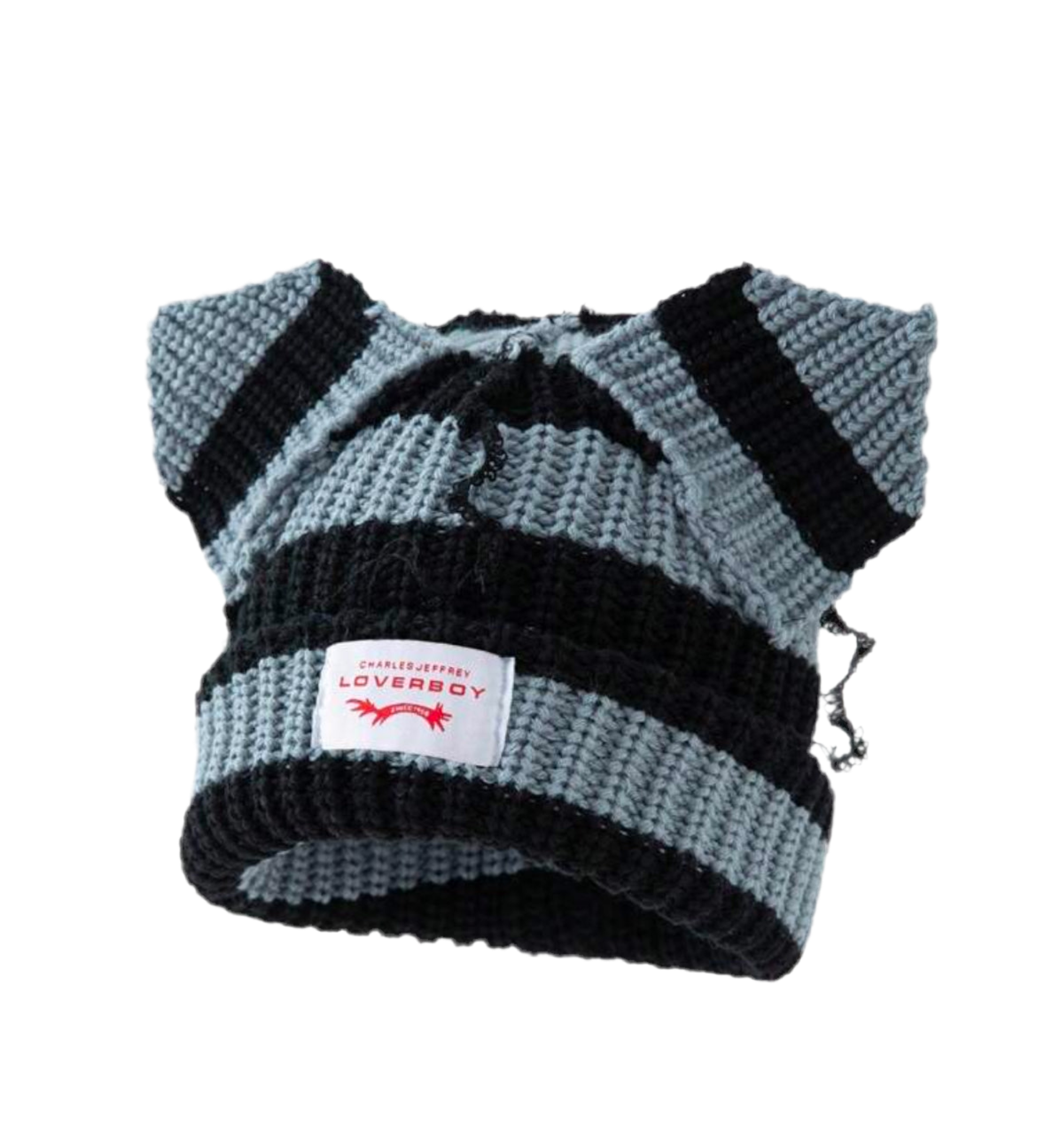 Ear Striped Knitted Hat With Embroidered Letters