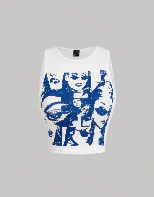 Figure Graphic Crop Tank Tops