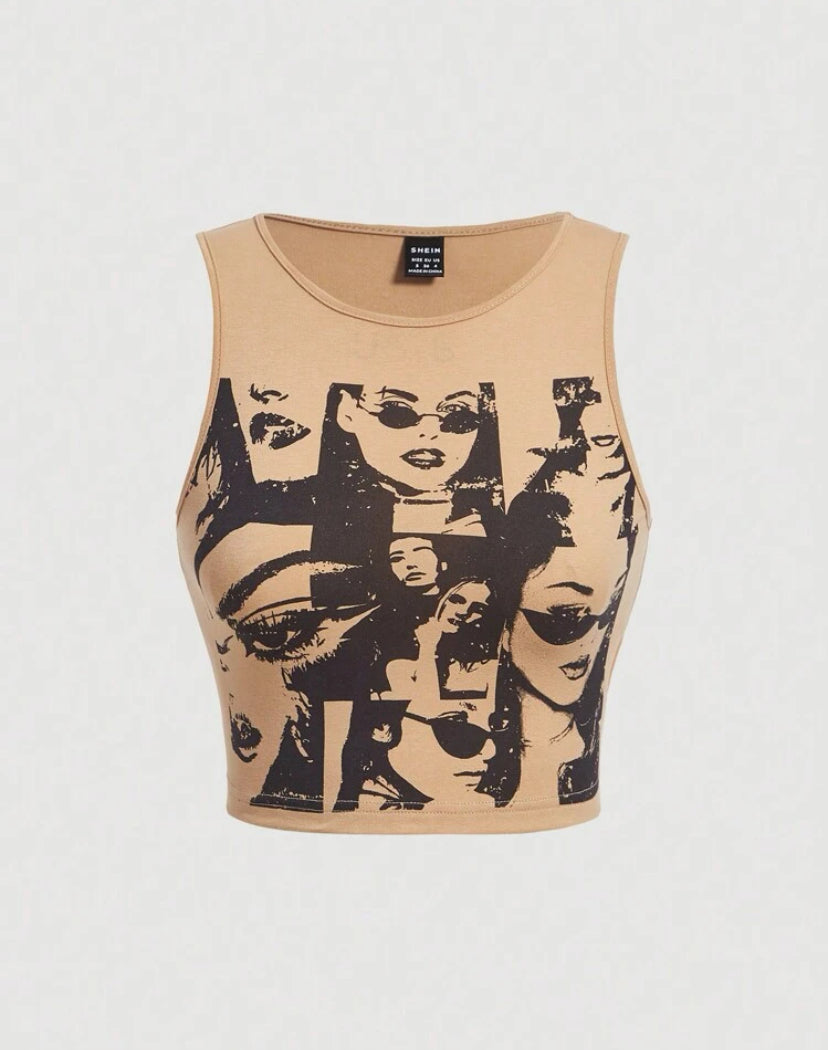 Figure Graphic Crop Tank Tops