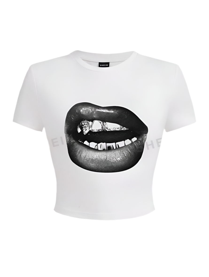 Graphic Lip Design Crop T