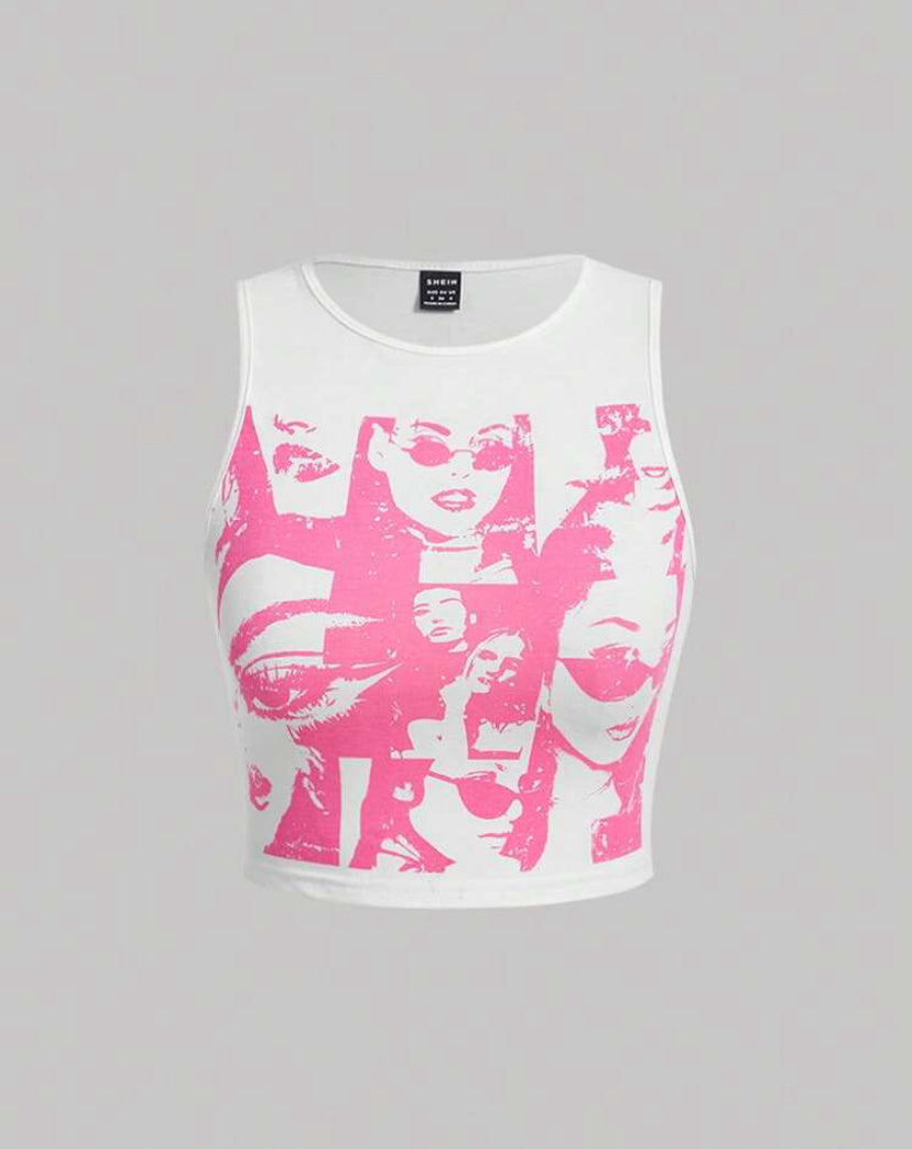 Figure Graphic Crop Tank Tops