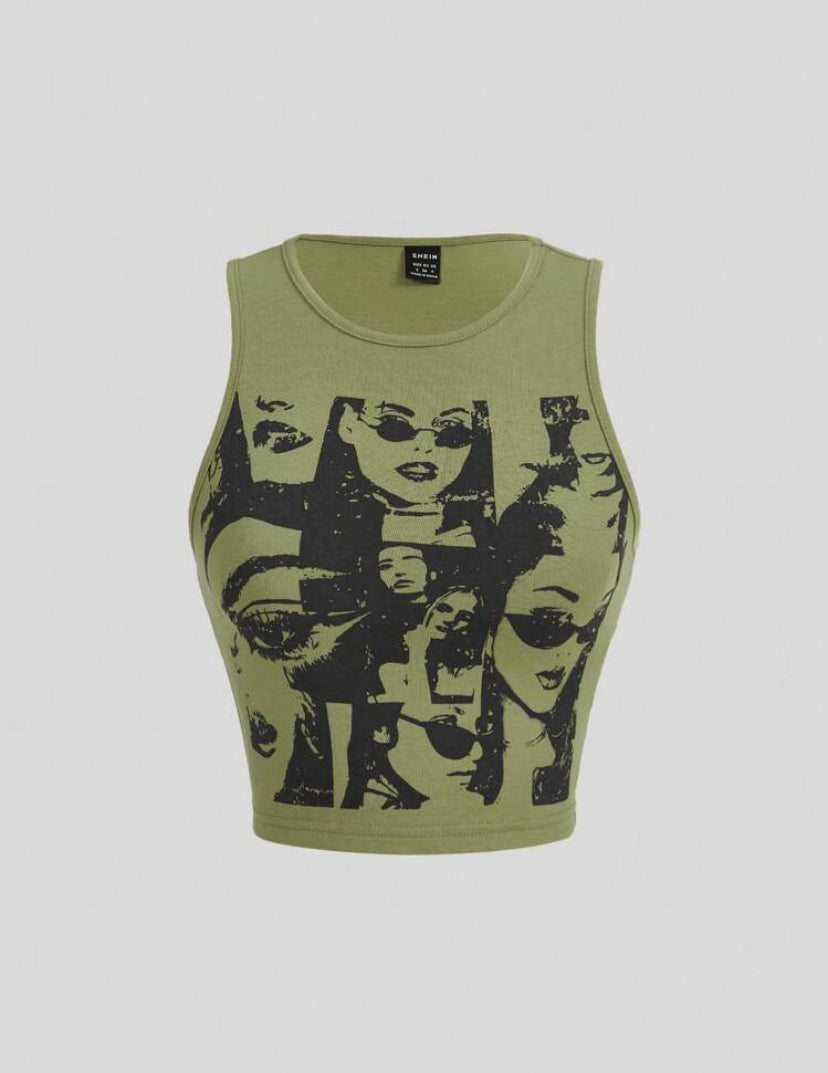 Figure Graphic Crop Tank Tops