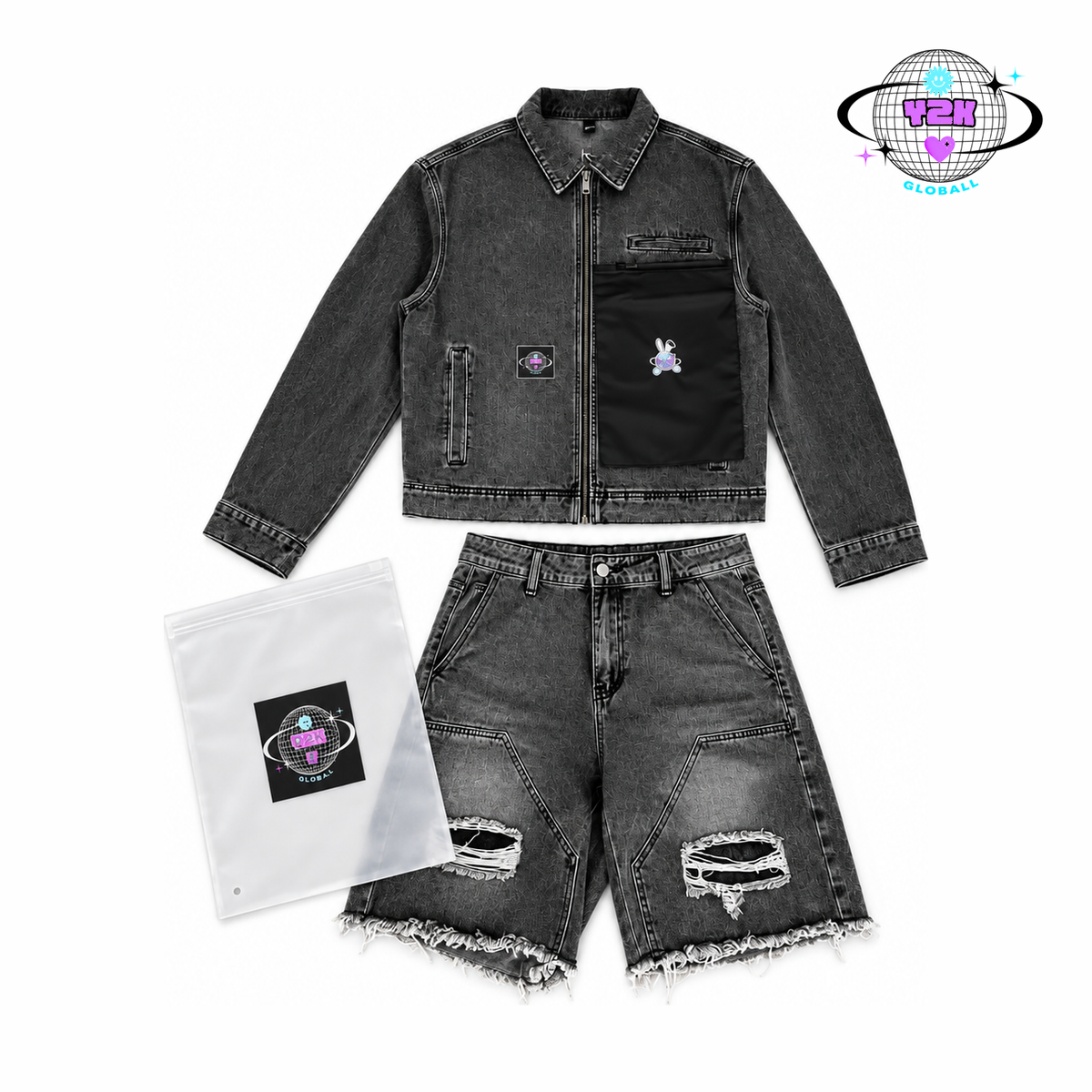 Y2K Denim Grey Streetwear Set