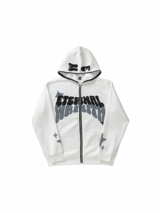 Graphic White Zip Up Hoodie