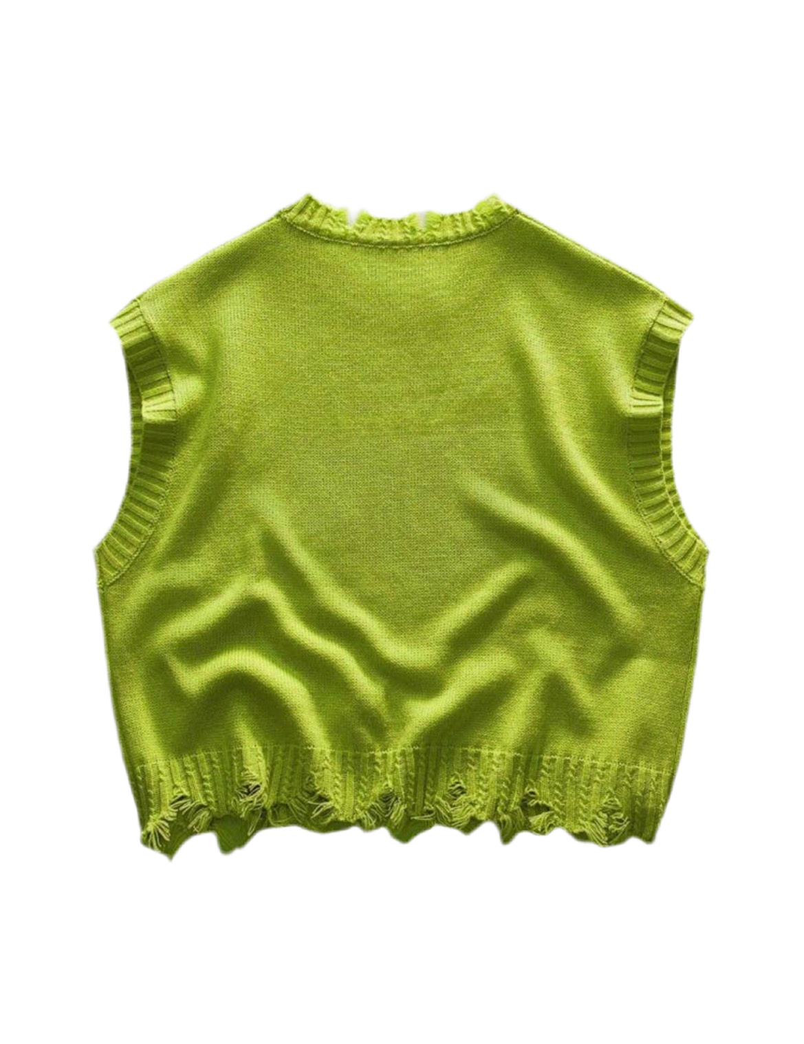 Cross Print Round Neck Frayed Edge Vest